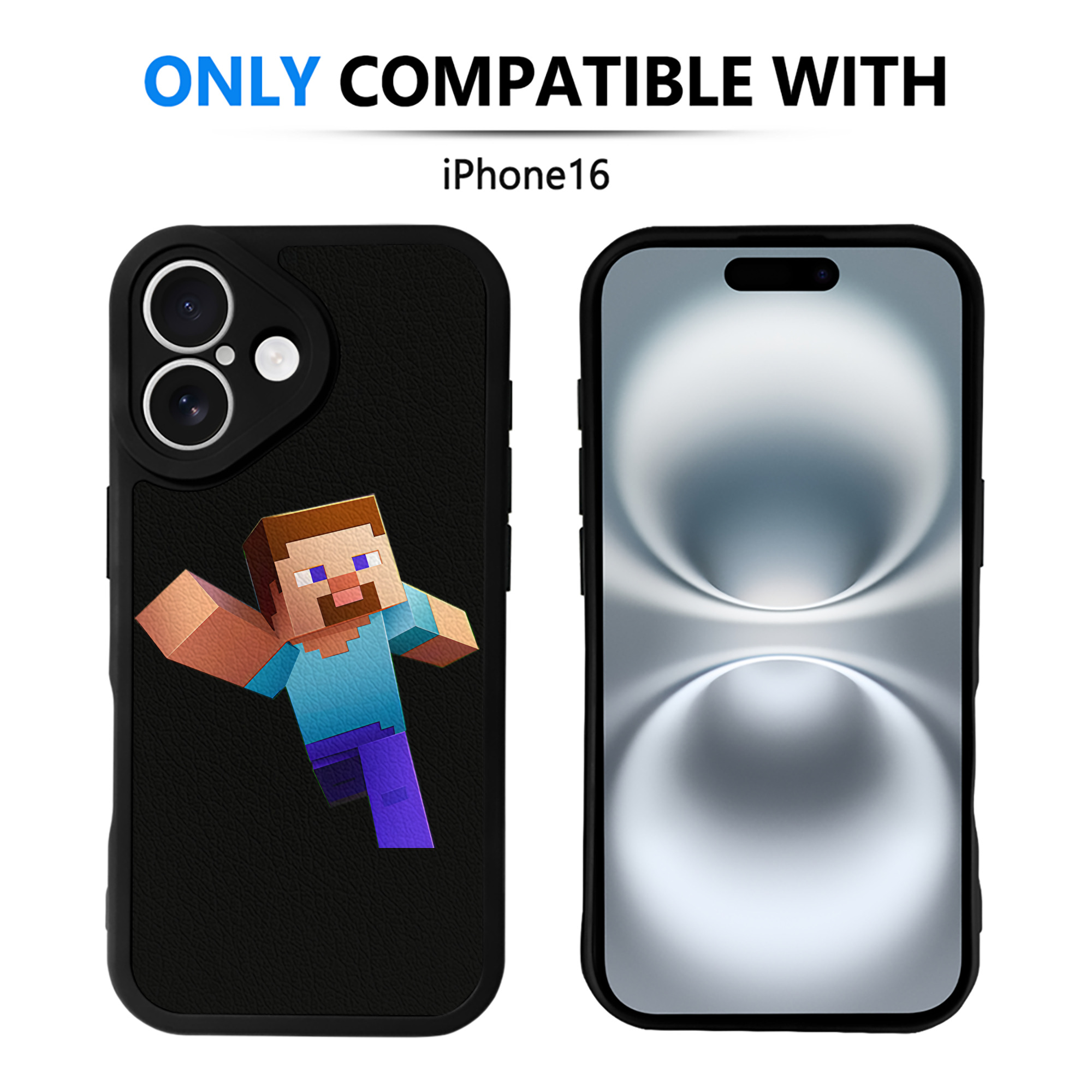 （画像用） マインクラフト ブロックの世界 Minecraft MC Block world 【iPhone 16シリーズ対応】シリコンスマホケース（レザー調） 材質：シリコン